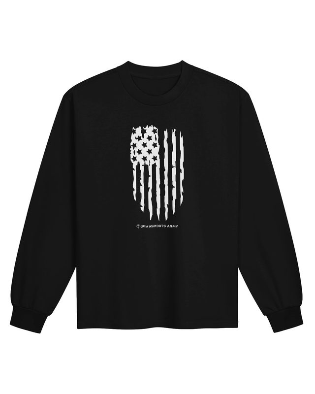 Distressed Flag Long Sleeve in Black by Grassroots Army