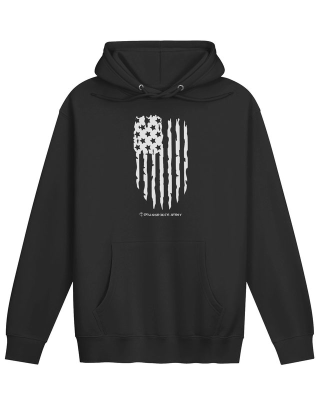 Distressed Flag Pullover Hoodie in Black by Grassroots Army