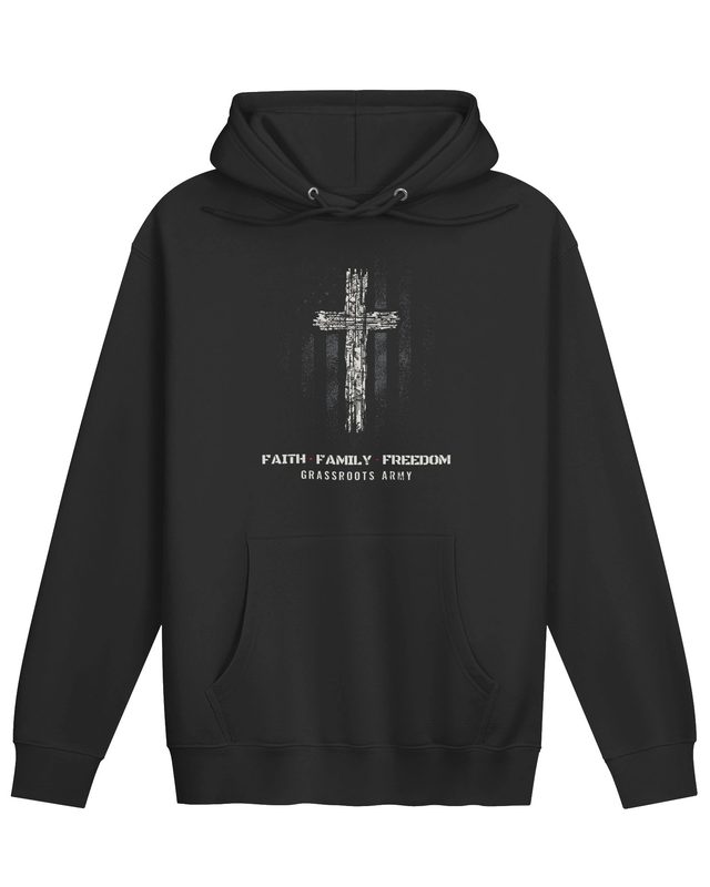 Faith Family Freedom Cross Pullover Hoodie in Black by Grassroots Army