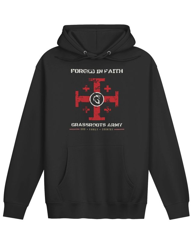 Forged in Faith Pullover Hoodie in Black by Grassroots Army