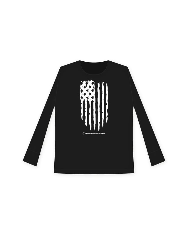 Distressed Flag Youth Long Sleeve in Black by Grassroots Army