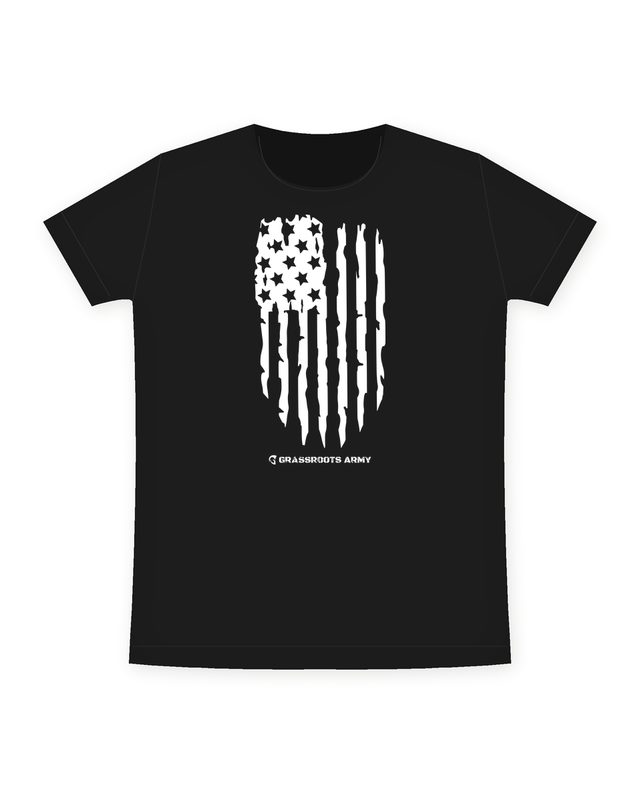 Distressed Flag Youth Tee in Black by Grassroots Army
