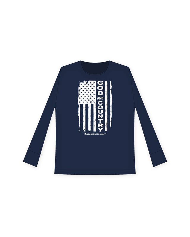 God and Country Youth Long Sleeve in Navy by Grassroots Army