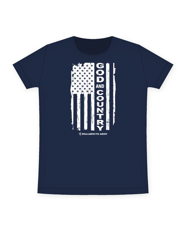 God and Country Youth Tee in Navy by Grassroots Army