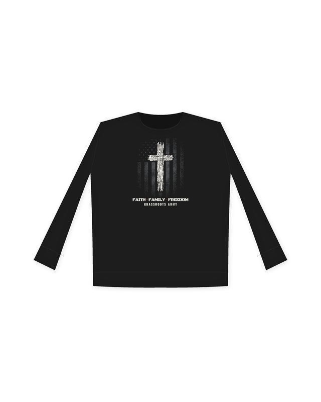 Faith Family Freedom Cross Crewneck Sweatshirt in Black by Grassroots Army
