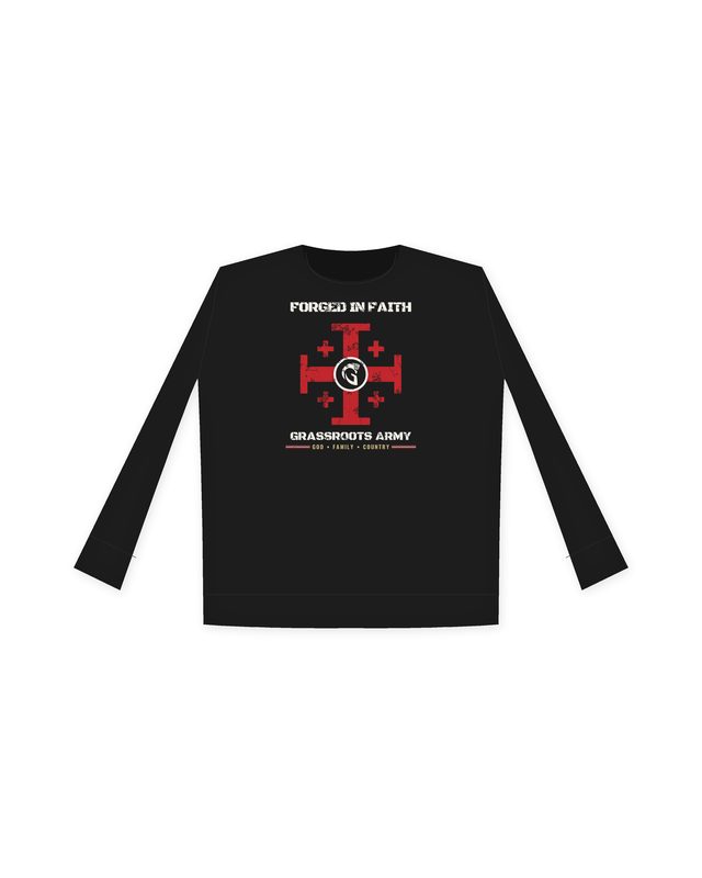Forged in Faith Crewneck Sweatshirt in Black by Grassroots Army