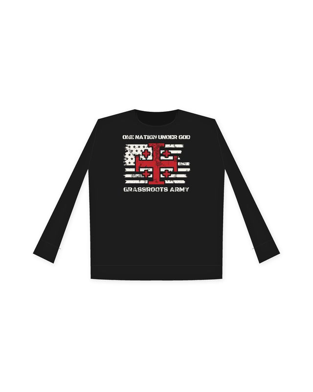 One Nation Under God – Crusader Cross Crewneck Sweatshirt in Black by Grassroots Army
