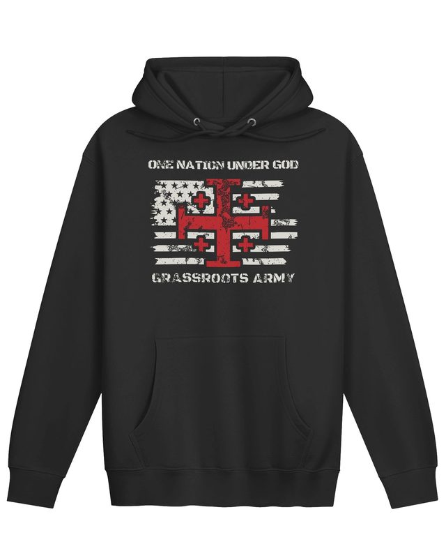 One Nation Under God – Crusader Cross Pullover Hoodie in Black by Grassroots Army