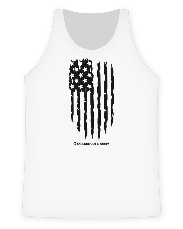 Distressed Flag Racerback Tank in White by Grassroots Army