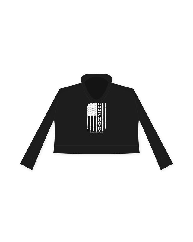 God and Country Crop Hoodie in Black by Grassroots Army