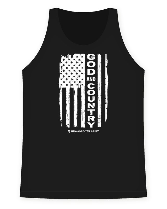 God and Country Racerback Tank in Black by Grassroots Army