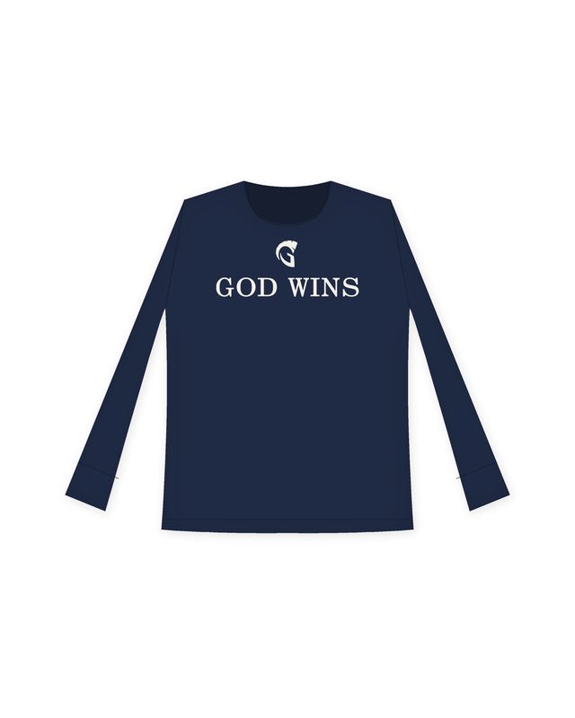 God Wins Women's Long Sleeve in Navy by Grassroots Army