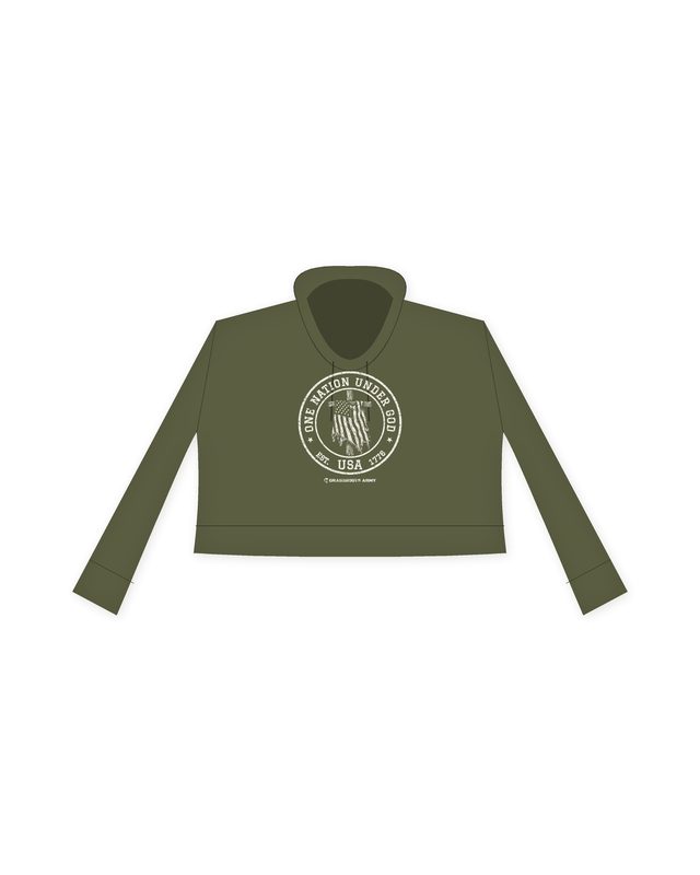 One Nation Under God Crop Hoodie in Military Green by Grassroots Army