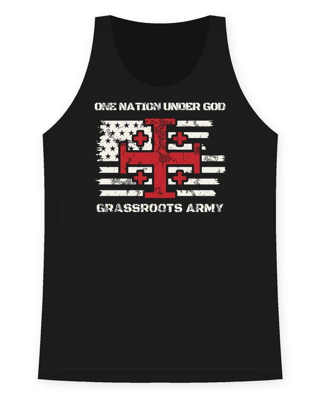One Nation Under God – Crusader Cross Racerback Tank in Black by Grassroots Army