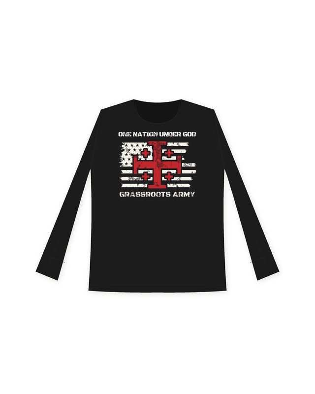 One Nation Under God – Crusader Cross Women's Long Sleeve in Black by Grassroots Army