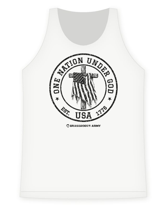 One Nation Under God Racerback Tank in White by Grassroots Army