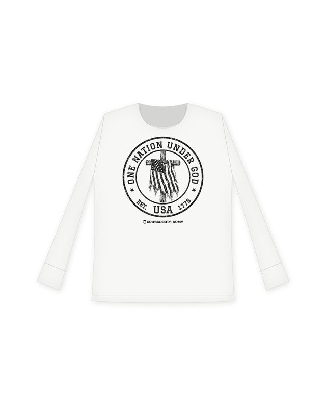 One Nation Under God Women's Long Sleeve in White by Grassroots Army