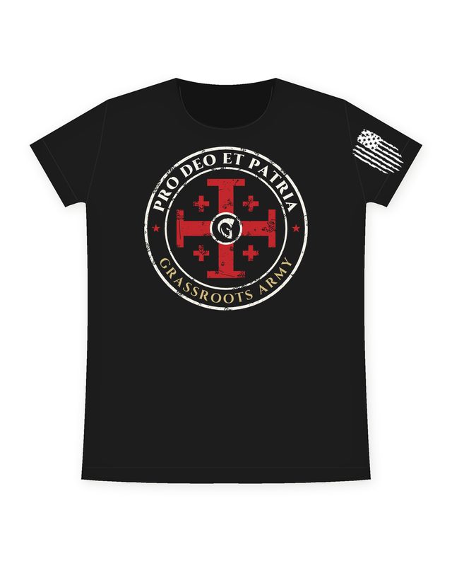 Pro Deo et Patria Women's Tee in Black by Grassroots Army
